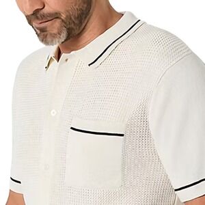 Stafford Mens Knit Polo Shirt Short Sleeve Cream Mesh Button Up Size XXL New NWT